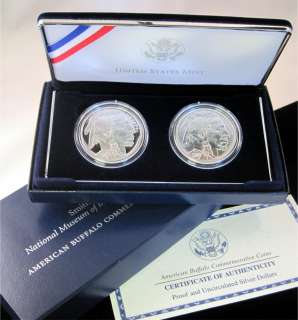 2001 Buffalo Commemorative Silver Dollar 2 Coin Set Proof & UNC 