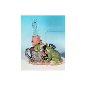   Frogs On Watering Can Figurine Garden Rain Gauge Patio, Lawn & Garden