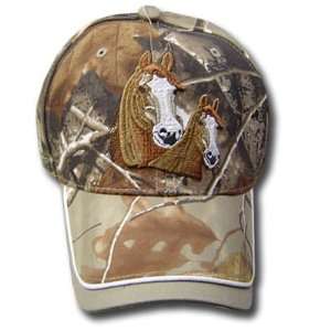   BROWN CAMOUFLAGE HAT CAP REAL TREE HORSES NEW