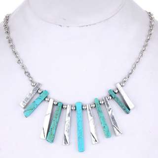   Tibet silver ling chain howlite turquoise stick pin fashion necklace
