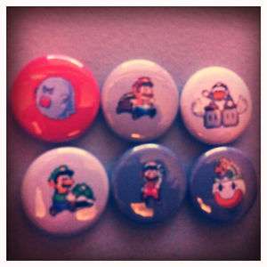 Super Mario World Buttons 1 pins set of 6 SNES Bros.  