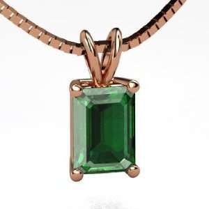   Solitaire Pendant, Emerald Cut Emerald 14K Rose Gold Necklace Jewelry