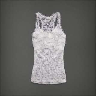   by Hollister Women White Ruffle Lace Tank Top Shirt Large NWT  