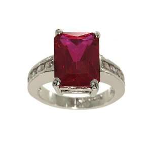 Great Medium Size Synthetic Ruby Silvertone Single Stone Fashion Ring 