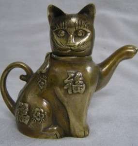 Excellent crafts Lovely vividly brass cat tea pot colle  