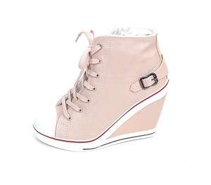 Womens Wedge High Heels High Top Sneakers Tennis Shoes Pink US 5.5~8 