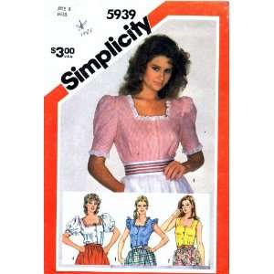  Simplicity 5939 Sewing Pattern Misses Square Neck Blouse 