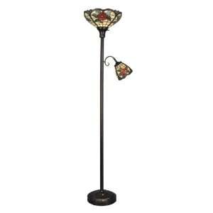   Tiffany Torchiere Lamp, Stand, Antique Golden Sand and Art Glass Shade