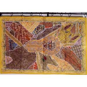  Yellow India Decorative Large Wall Tapestry Sari Throw