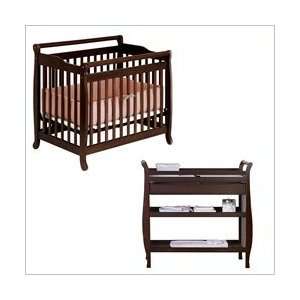   Convertible Wood Baby Crib Set With Changing Table in Espresso Baby