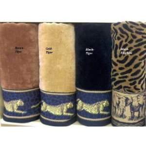   Egyptian Cotton Velour Safari Towel Set Black Tiger