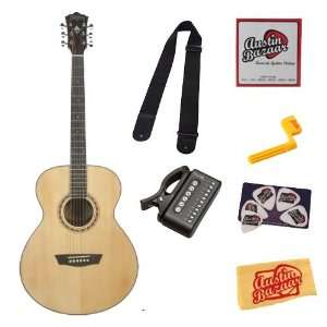 Washburn WMJ10S Mini Jumbo Acoustic Guitar Bundle with 