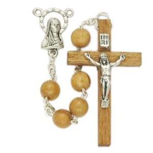 7mm Olive Wood Beads and Madonna Center Rosary Mens Religious Jewelry 