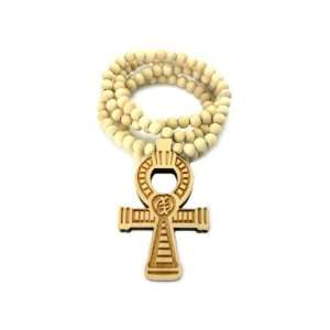  Natural Wooden Ankh Coss Pendant With a 36 Inch Necklace Chain 